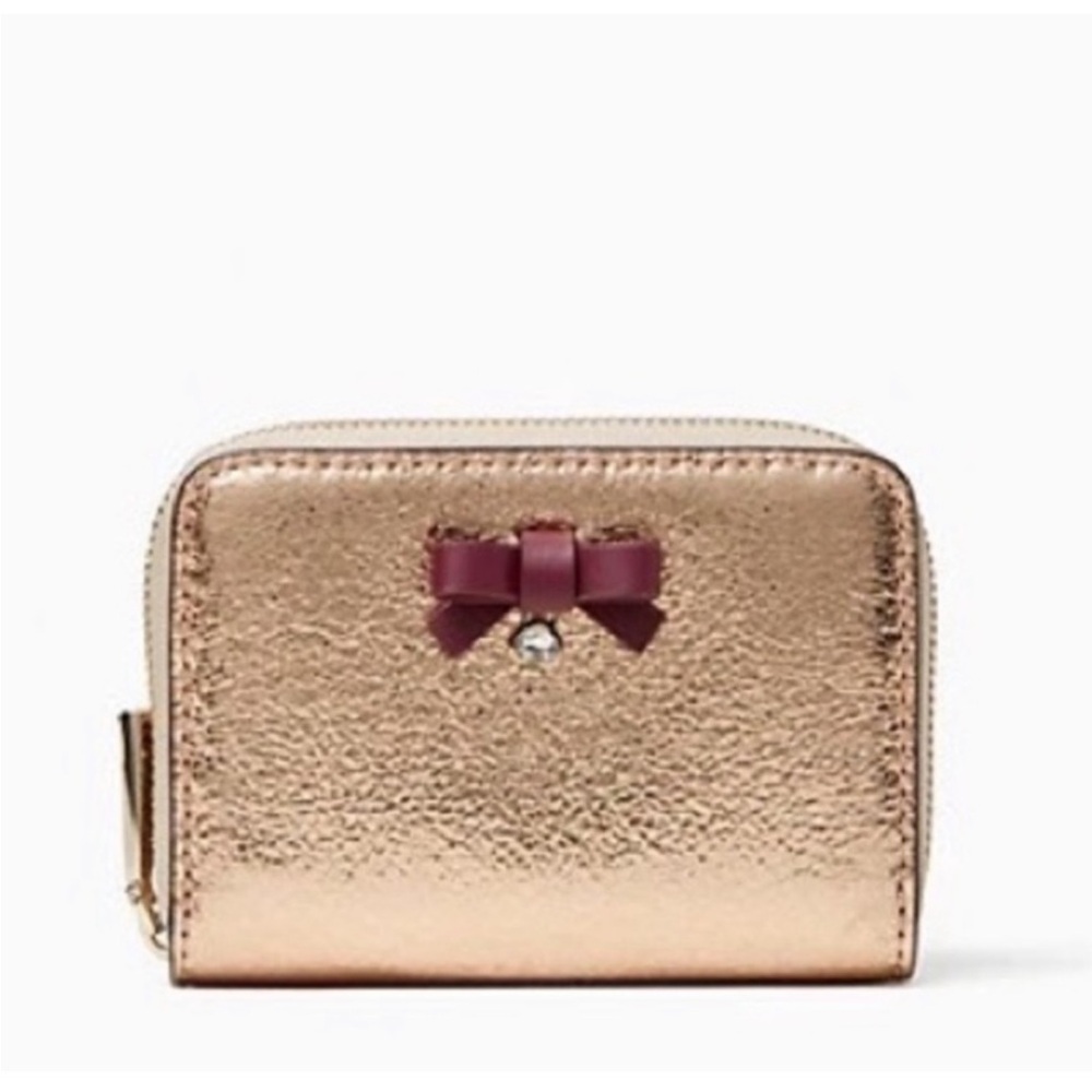 NWT Kate Spade / Wrapping Party - Glittering Rose Gold / Small Zip Card Wallet - Picture 7 of 11